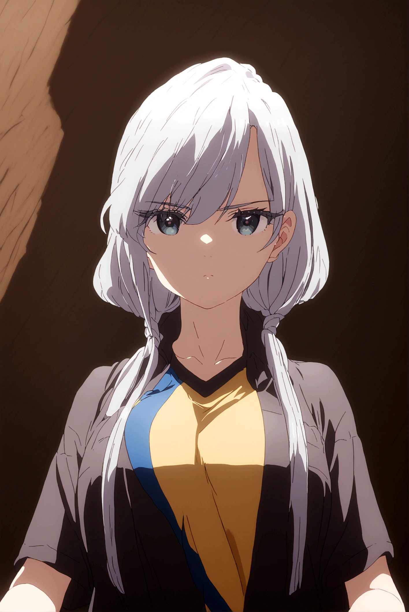 white hair girl (nano) wearing the Ecuador shirt