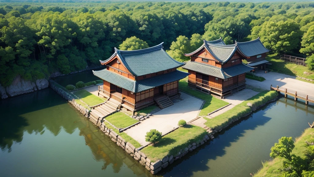Beautiful Japanese village scene. Aerial view, Photorealistic photos, High definition, 8K