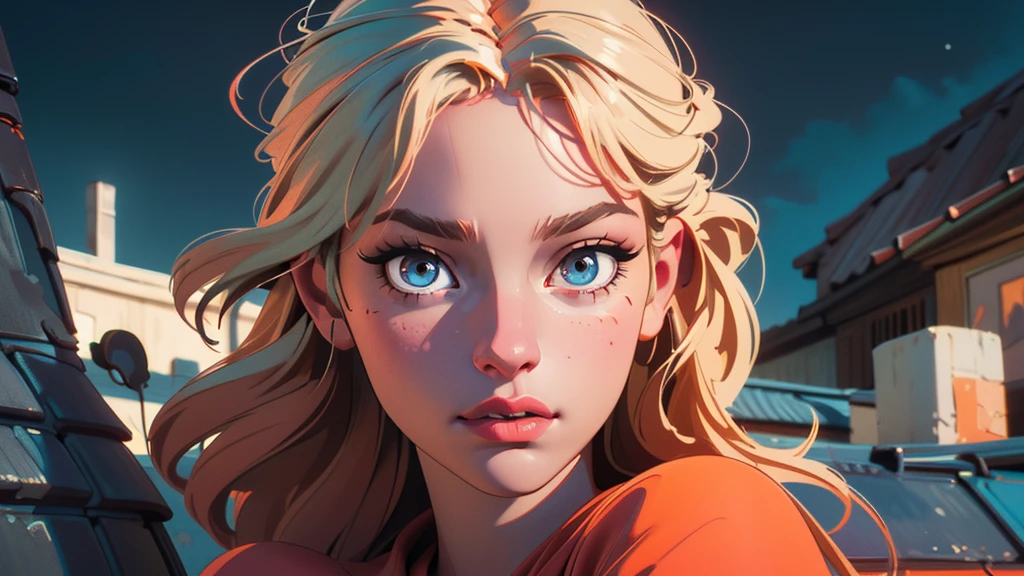 Woman playing music (wind instruments), jazz music, rooftop, relaxing atmosphere, clear sky, city landscape Beautifully detailed eyes Beautifully detailed lips Very detailed face. Medium: Digital painting. (best quality 4k, 8k, high resolution, masterpiece: 1.2), extraordinary details (realistic, photorealistic: photorealistic: 1.37), warm light, moody atmosphere, cinematography, vivid colors, light Stunning