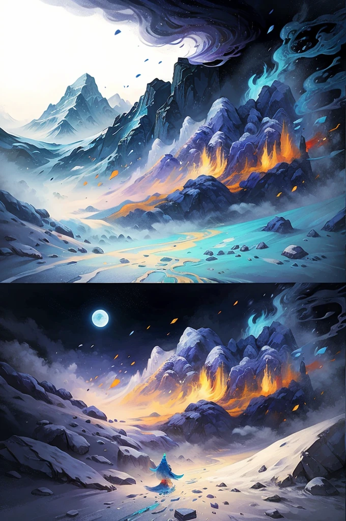 painting of a snowy mountain path, painterly illustration, colorful concept art, a beautiful artwork illustration, jen bartel, in the snow mountains, colorful digital painting, painterly concept art, by Simon Gaon, winter concept art, inspired by Tuomas Korpi, jessica rossier color scheme, with a snowy mountain and ice