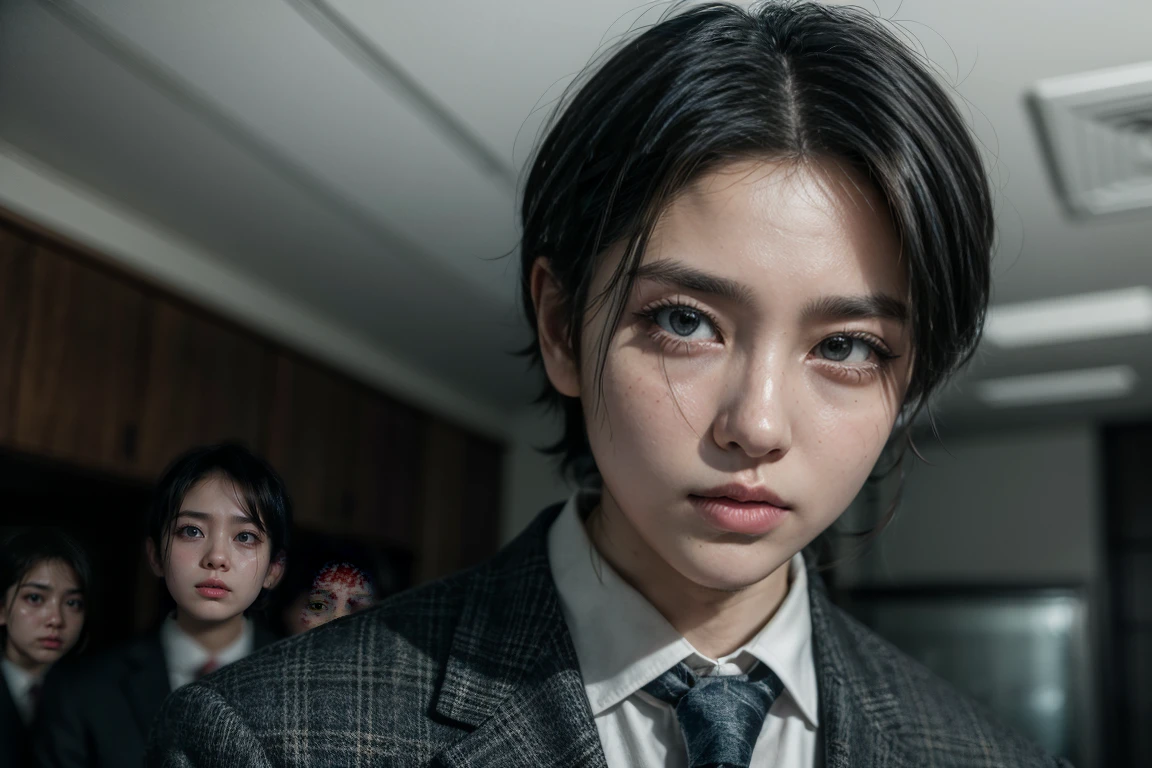A Japanese man in his 30s, wearing a suit and a suspicious mask. The background is dark and mysterious.