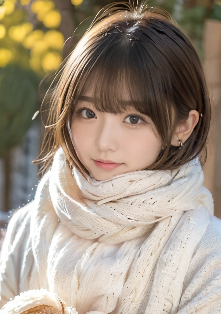 Holding a Shiba Inu、Hair blowing in the wind、Medium Short Hair、Fluffy scarf、Expressing the whiteness of one's breath、Photo from the waist up、Night city illumination shot、Cowgirl Shot、Fur coat、豪華なグレーのミンクのFur coat、Wear fine leather boots、Luxury Bags、Inner turtleneck、Silver necklace and small silver earrings Millionaire style:1.4))、Full body photo、smile、 Caustics、Highly detailed photos、Very beautiful woman 、Ample breasts、No makeup、(8K、RAW Photos、Highest quality、masterpiece:1.2)、(Realistic、Realistic)、1 Girl、((Medium Short Hair、Midwinter、Cold region Snow falling、The wind is blowing、Fluttering Hair、Blur the background、Colorful illuminations、Looking into the camera:1.4))、