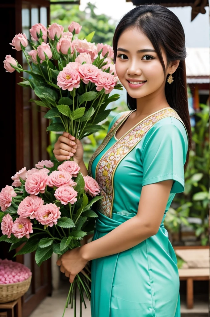 Beautiful Thai women with flowers 