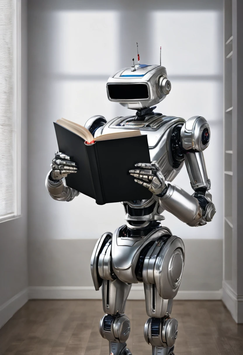 A SILVER ROBO TEACHING A TO READ