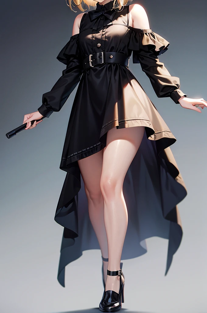 (Maid),Black shoes,Cute little ,Tiny ,Small girl,,Childish face, Very fine clean face,Top quality, Big eyes,Straight Hair,Yellow hair,Crimson Eye,(Dark Room), Subtle light, Natural light,Soft lighting,Light from directly behind, (Are standing),Black background