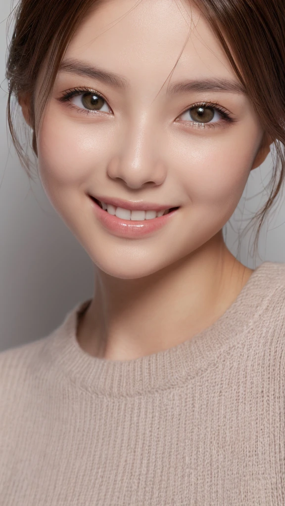 (1girl), ponytail, Extremely cute face, Amazing face and eyes, (Highly detailed eyes, Highly detailed face), fresh, Very clean appearance, (Hyper-realistic, hight resolution), (Best Quality:1.4), (hyper quality), Authentic skin texture, Raw photo, (Realistic, Photorealsitic:1.37), highly detailed, girl portrait, Japanese beautiful girl, the most beautiful girl in the world, short hair, LOL,smile