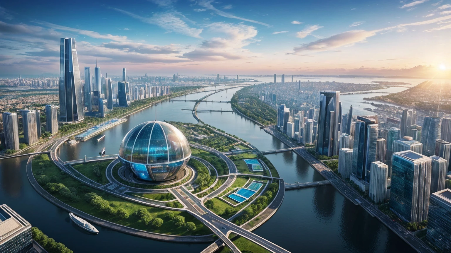 (Best quality,4K,8K,A high resolution,Masterpiece:1.2),Ultra-detailed,(Realistic,Photorealistic,photo-realistic:1.37),Futuristic floating city,Futuristic technology,Huge urban high-tech tablet platform,Airship,Floating in the sky,Futuristic city,Small airships around,High-tech hemispherical platform,Colorful lights,Advanced architecture,modernn architecture,skyscrapper,Access the cloud,Scenic beauty,view over city,Impressive design,Blend seamlessly with nature,energetic and vibrant atmosphere,Futuristic transportation system,Parking is suspended,Transparent path,Lush greenery,Sky gardens,cascading waterfalls,Magnificent skyline,reflections on the water,Sparkling river,Architectural innovation,futuristic skyscrapers,Transparent dome,The shape of the building is unusual,Elevated walkway,Impressive skyline,Glowing lights,Futuristic technology,Minimalist design,Scenic spots,Panoramic view,Cloud Piercing Tower,Vibrant colors,epic sunrise,epic sunset,Dazzling light display,magical ambiance,The future city,Urban Utopia,LuxuryLifestyle,Innovative energy,sustainable development,Smart city technology,Advanced infrastructure,Tranquil atmosphere,Nature and technology live in harmony,Awesome cityscape,Unprecedented urban planning,Architecture connects seamlessly with nature,High-tech metropolis,A cutting-edge engineering marvel,The future of urban living,Visionary architectural concept,Energy-efficient buildings,Harmony with the environment,A city floating above the clouds,Utopian dreams become reality,The possibilities are endless,State-of-the-art transportation network,Green energy integration,Innovative materials,Impressive holographic display,Advanced communication system,Breathtaking aerial view,Quiet and peaceful environment,Modernist aesthetics,Ethereal beauty