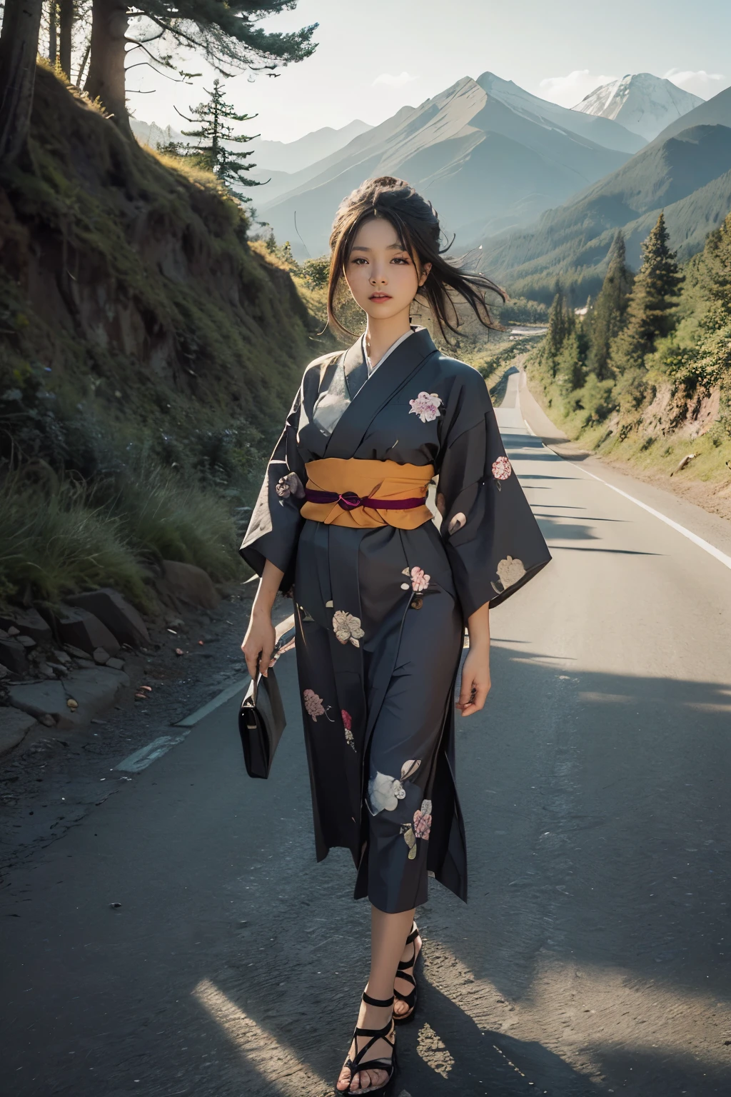 Beautiful,Junko Ishihara,Over mt Amagi,Prostitute,or period,Years falls,Flame of Love,Disheveled Japanese clothing,The twists and turns of the deep mountains,Flames of Passion,Mature women in their thirties,A devoted beauty,Disheveled Hair,Disheveled outfit,A half-crazed woman obsessed with love,Disheveled,A thin kimono called a yukata,thin yukata,A distraught yukata wearer,Female Artist,Narrow eyes,Single-minded gaze,Simple string belt,or period,Dark mountain path,Crossing the mountain pass,Unpaved mountain roads,On the road through the dark forest,Unpaved road,promenade,Mountain trail,Dirt Road,登Mountain trail,When the road wasn't paved yet,Old mountain path,ground road,carriage,rickshaw,She's wearing light clothing and her chest is exposed.,Beautiful Mature Woman,Her chest is open, exposing her beautiful nipples.,A narrow path leading uphill,A lightly dressed kimono that is slightly disheveled,No cars, only horses and rickshaws,A narrow road just wide enough for one person to pass through々A path through a dark mountain forest covered with snow,Steep dirt road,Dirt-stained area around the feet,Climbing dangerous mountain trails,Animal trail,Unpaved road,Paths for wild boars, etc.,Extremely small and flat chest,Beautiful nipples,The face of a virtuous angel with many good experiences,A beautiful face like a legendary celestial maiden,Unpaved mountain road,Indigo yukata,Wearing cute wooden women's can,No baggage,Holding a single flower,On the ground in the mountains,in the forest,A tall peak in the distance々,A thin yukata,Beautiful nipples,Beauty,The length of the yukata is long,Face close-up,promenade,Kemono Road,All gravel roads,All off-road,Dark Night Road,Moonlight only,Are thin,Leaner figure,A slender beauty with an unfortunate past,Dark night road in the forest,One straight road,Hanni in New Jeans,off road,Private roads,animal trail,Lonely mountain path in the forest,far and near method,Out of focus background,off road walking,Nipples are showing t