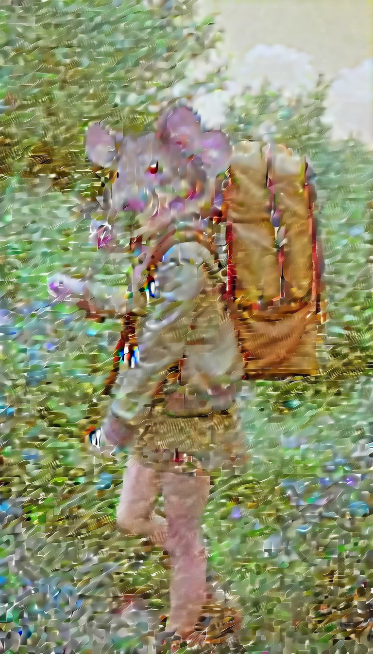 An adventurous mouse traveling through the countryside with a backpack