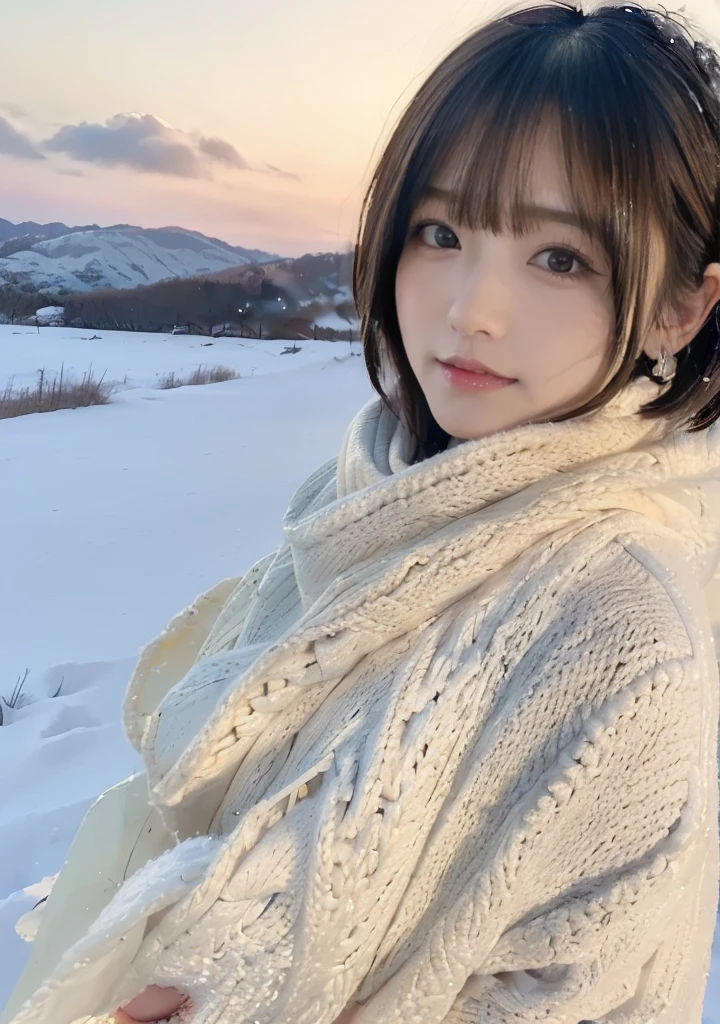 Being with a dog、Bonfire、Hair blowing in the wind、Medium Short Hair、Fluffy scarf、Expressing the whiteness of one's breath、Photo from the waist up、Night city illumination shot、Cowgirl Shot、Fur coat、豪華なグレーのミンクのFur coat、Wear fine leather boots、Luxury Bags、Inner turtleneck、Silver necklace and small silver earrings Millionaire style:1.4))、Full body photo、smile、 Caustics、Highly detailed photos、Very beautiful woman 、Ample breasts、No makeup、(8K、RAW Photos、Highest quality、masterpiece:1.2)、(Realistic、Realistic)、1 Girl、((Medium Short Hair、Midwinter、Cold region Snow falling、The wind is blowing、Fluttering Hair、Blur the background、Colorful illuminations、Looking into the camera:1.4))、