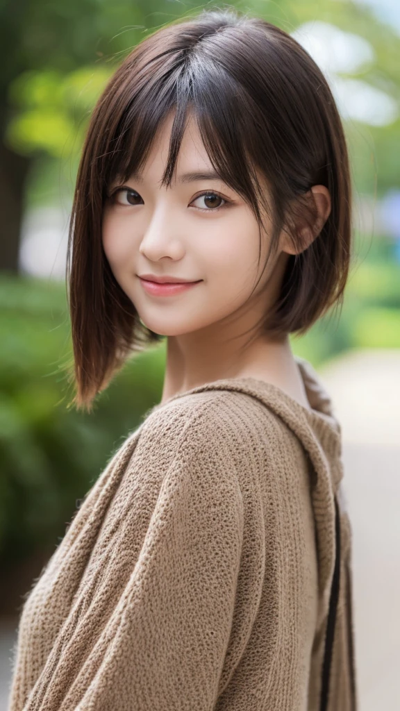 (1girl), ponytail, Extremely cute face, Amazing face and eyes, (Highly detailed eyes, Highly detailed face), fresh, Very clean appearance, (Hyper-realistic, hight resolution), (Best Quality:1.4), (hyper quality), Authentic skin texture, Raw photo, (Realistic, Photorealsitic:1.37), highly detailed, girl portrait, Japanese beautiful girl, the most beautiful girl in the world, short hair, LOL,smile
