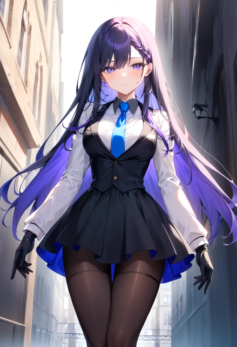 (masterpiece:1.37), best quality, (extremely detailed:1.37) woman, (adult:1.5), (very long hair:1.5), dark purple hair, purple eyes, (extremely detailed eyes:1.37), breasts, hoodie, jeans, (wetting herself:2.0), standing straight, full body day, daytime, glow, facing viewer, perfect composition, full body, city, street