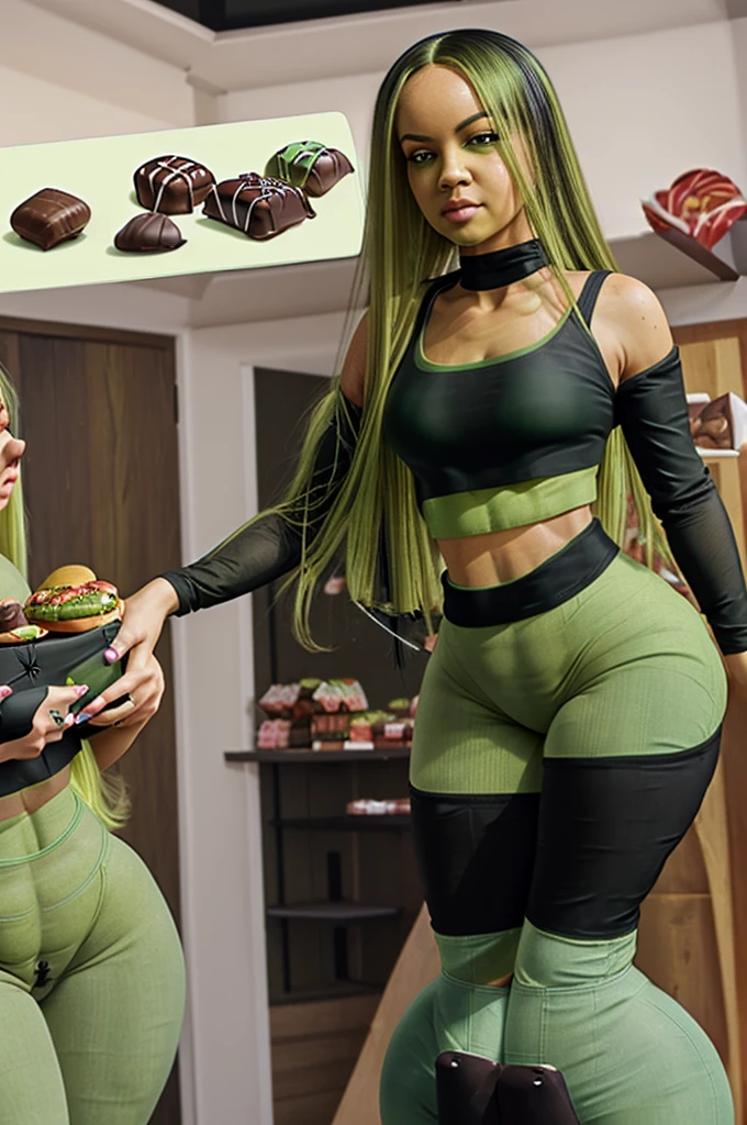 Highest quality)), ((well draw)), ((masterpiece)), ((Solo)), Femboy ,

(Meloetta), ((Full body)) (light cream skin), (Long green hair ), ((Skintight green and black Crop top:1.8)) ((mint Green Shorts)), Expression (( Smug)), Pose:((dynamic, Sexy)),obese,(wide hips:1.5), (thick ,Fat thighs:1.4), (Big Round Belly),  fat ass,  ((Bottom heavy)), Anatomically accurate body:1.6, (Well drawn face), belly,ass,((fat face,))
((Eating Chocolates and Burgers))