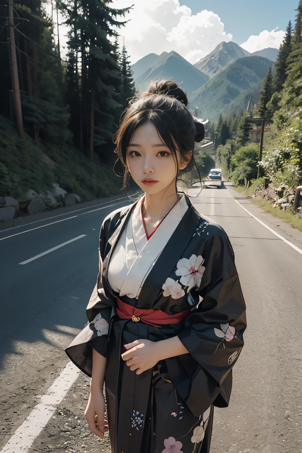 Beautiful,Junko Ishihara,Over Amagi,Prostitute,or period,Years falls,Flame of Love,Disheveled Japanese clothing,In the mountains,The twists and turns of the deep mountains,Flames of Passion,Mature women in their thirties,A devoted beauty,Disheveled Hair,Disheveled outfit,A half-crazed woman obsessed with love,Disheveled, thin kimono,thin yukata,A distraught yukata wearer,Female Artist,Narrow eyes,Single-minded gaze,Simple string belt,or period,Dark mountain path,Crossing the mountain pass,Unpaved mountain roads,On the road through the dark forest,Unpaved road,promenade,Mountain trail,Dirt Road,登Mountain trail,When the road wasn't paved yet,Old mountain path,ground road,carriage,rickshaw,She's wearing light clothing and her chest is exposed.,Beautiful Mature Woman,Her chest is open, exposing her beautiful nipples.,A narrow path leading uphill,A lightly dressed kimono that is slightly disheveled,No cars, only horses and rickshaws,A narrow road just wide enough for one person to pass through々A path through a dark mountain forest covered with snow,Steep dirt road,Dirt-stained area around the feet,Climbing dangerous mountain trails,Animal trail,Unpaved road,Paths for wild boars, etc.,Extremely small and flat chest,Beautiful nipples,The face of a virtuous angel with many good experiences,A beautiful face like a legendary celestial maiden,Unpaved mountain road,Indigo yukata,Wearing cute wooden women's can,No baggage,Holding a single flower,On the ground in the mountains,in the forest,A tall peak in the distance々,A thin yukata,Beautiful nipples,Beauty,The length of the yukata is long,Face close-up,promenade,Kemono Road,All gravel roads,All off-road,Dark Night Road,Moonlight only,Are thin,Leaner figure,A slender beauty with an unfortunate past,Dark night road in the forest,One straight road,Hanni in New Jeans,off road,Private roads,animal trail,Lonely mountain path in the forest,far and near method,Out of focus background,off road walking,
