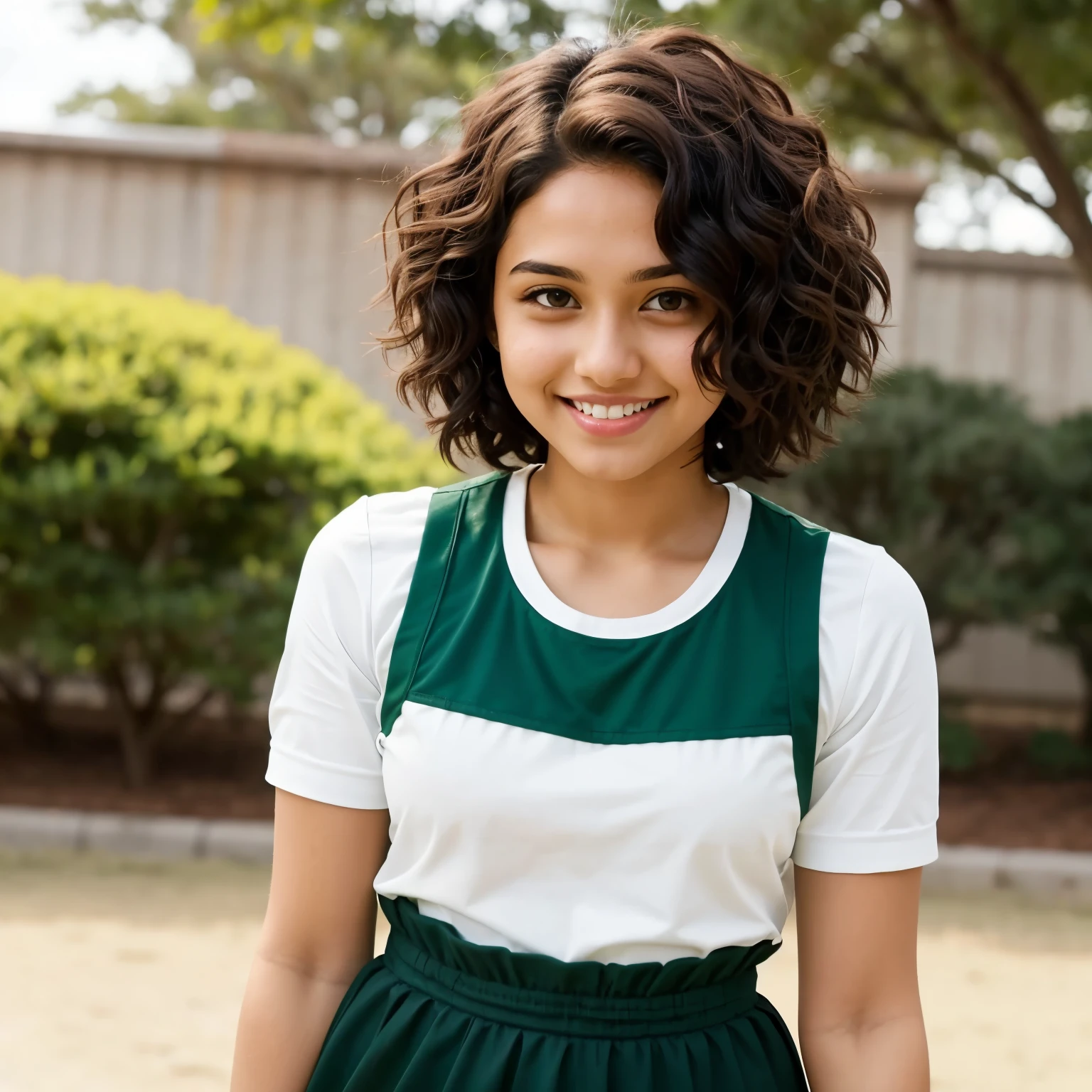 Screenshot of Boku no hero academia A brown girl with wavy hair,dark green eyes,white,short hair and fun