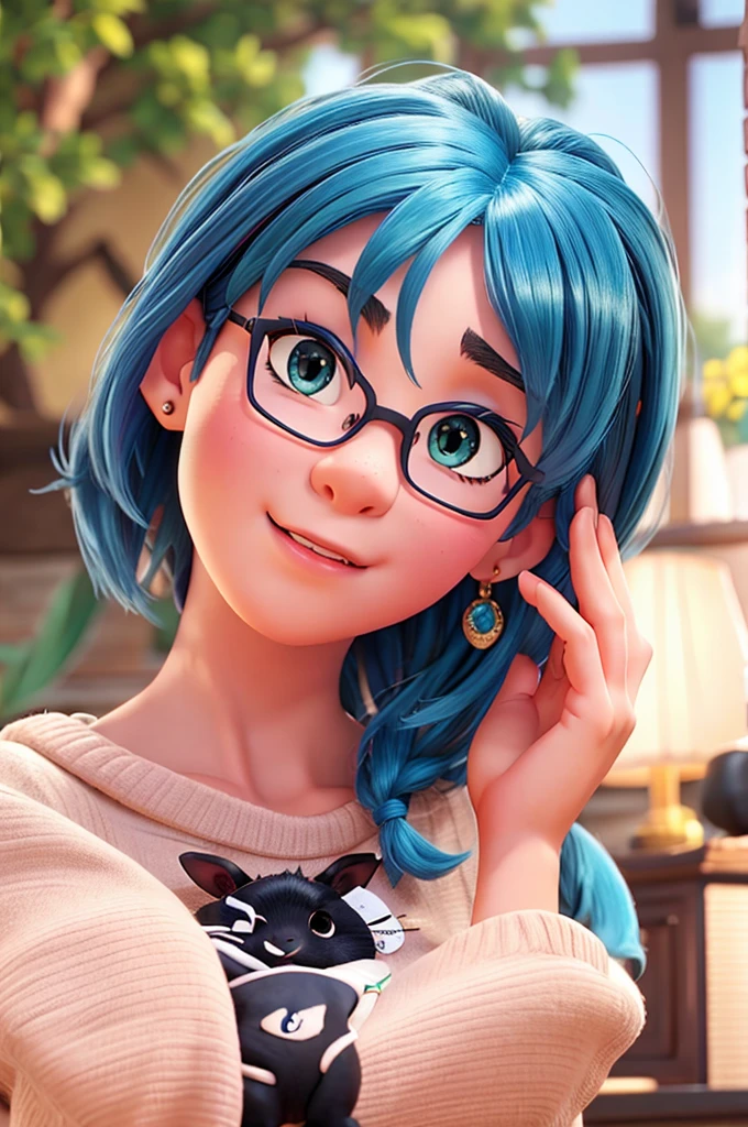 masterpiece, Highest quality, High resolution, Dragon Ball, Bull Pony, Aqua Hair,short hair、 Black Bunny Girl、Blue tights、Black rabbit earrings、Please show me your whole body from head to toe、Pig walking

