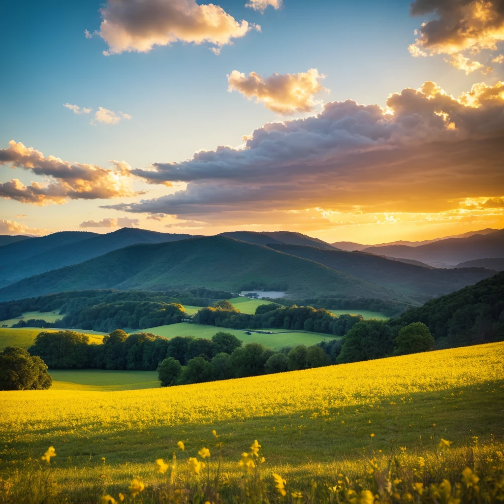 Beautiful landscape, sky, light, yellow