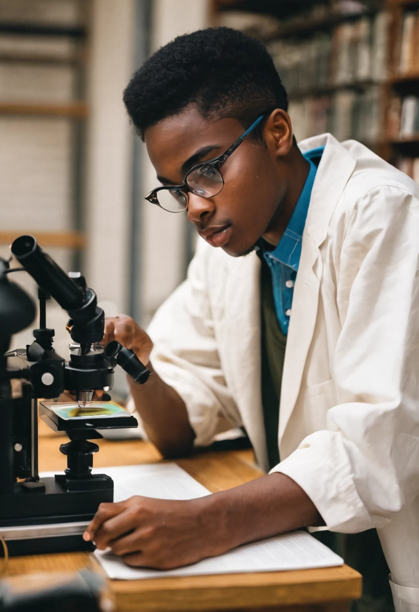 a young man doing research