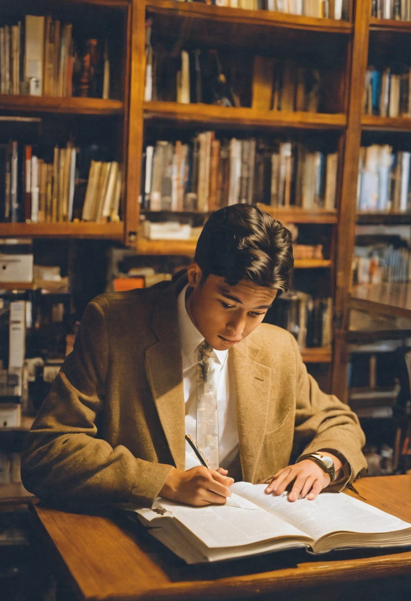a young man doing research
