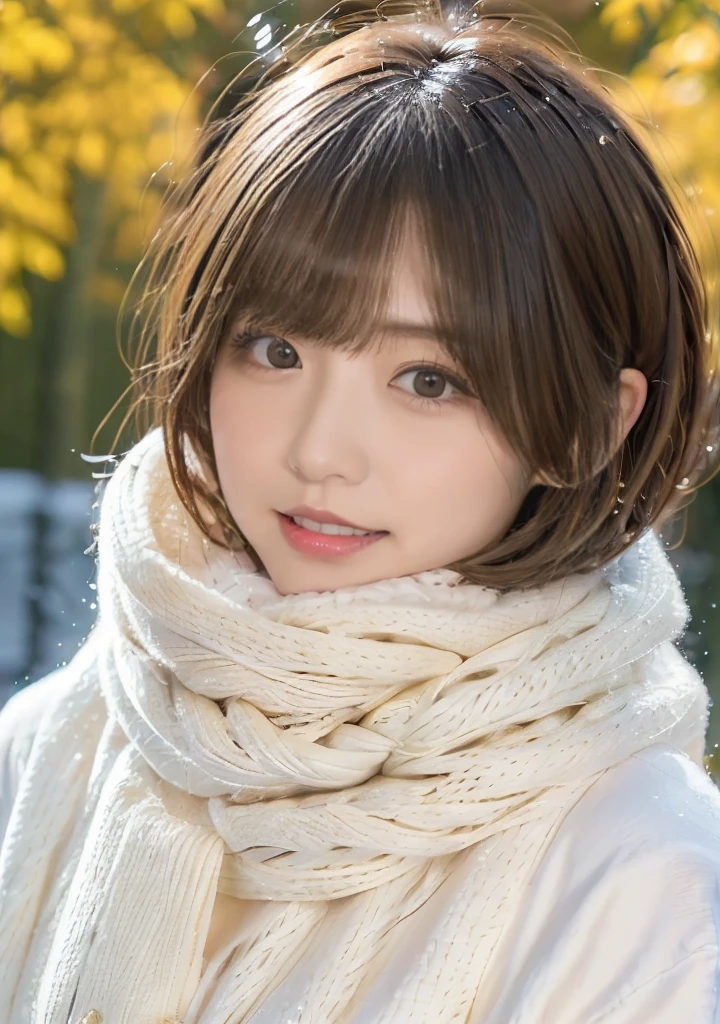 Being with a dog、Bonfire、Hair blowing in the wind、Medium Short Hair、Fluffy scarf、Expressing the whiteness of one's breath、Photo from the waist up、Night city illumination shot、Cowgirl Shot、Fur coat、豪華なグレーのミンクのFur coat、Wear fine leather boots、Luxury Bags、Inner turtleneck、Silver necklace and small silver earrings Millionaire style:1.4))、Full body photo、smile、 Caustics、Highly detailed photos、Very beautiful woman 、Ample breasts、No makeup、(8K、RAW Photos、Highest quality、masterpiece:1.2)、(Realistic、Realistic)、1 Girl、((Medium Short Hair、Midwinter、Cold region Snow falling、The wind is blowing、Fluttering Hair、Blur the background、Colorful illuminations、Looking into the camera:1.4))、