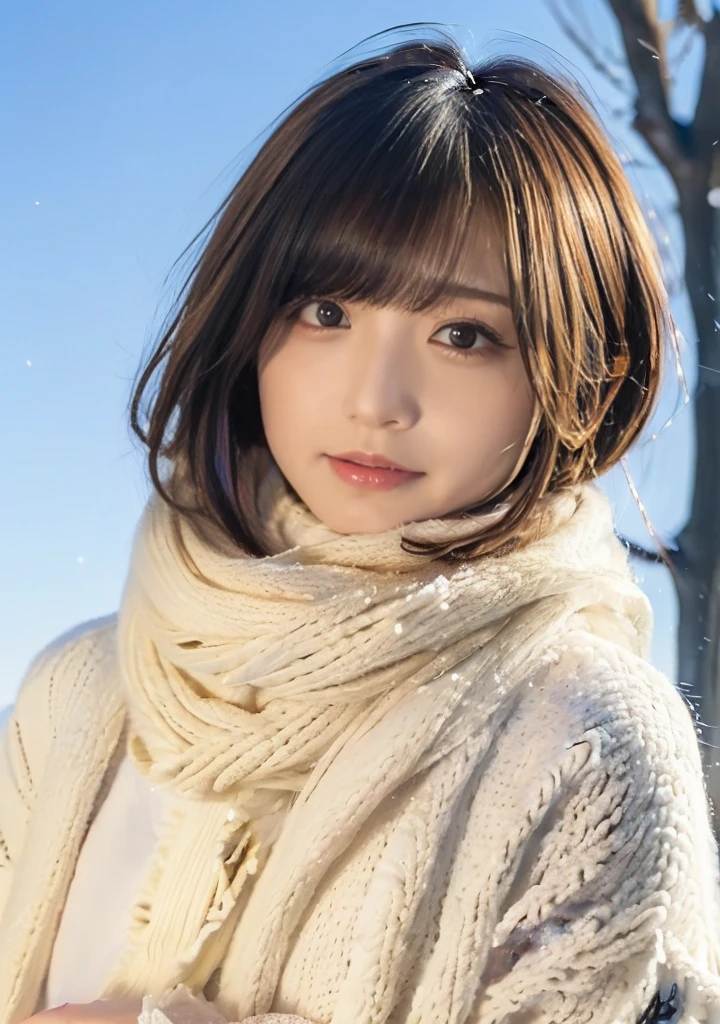Being with a dog、Bonfire、Hair blowing in the wind、Medium Short Hair、Fluffy scarf、Expressing the whiteness of one's breath、Photo from the waist up、Night city illumination shot、Cowgirl Shot、Fur coat、豪華なグレーのミンクのFur coat、Wear fine leather boots、Luxury Bags、Inner turtleneck、Silver necklace and small silver earrings Millionaire style:1.4))、Full body photo、smile、 Caustics、Highly detailed photos、Very beautiful woman 、Ample breasts、No makeup、(8K、RAW Photos、Highest quality、masterpiece:1.2)、(Realistic、Realistic)、1 Girl、((Medium Short Hair、Midwinter、Cold region Snow falling、The wind is blowing、Fluttering Hair、Blur the background、Colorful illuminations、Looking into the camera:1.4))、
