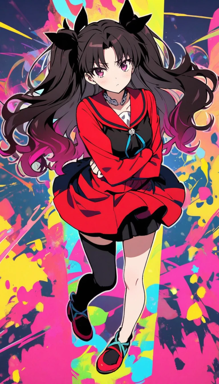 (arms crossed),  uninterested, colorful hair, (Tohsaka Rin), fullbody , full body