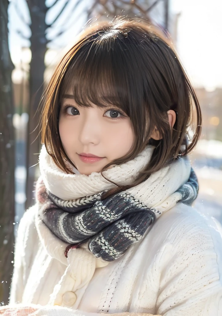 Being with a dog、Bonfire、Hair blowing in the wind、Medium Short Hair、Fluffy scarf、Expressing the whiteness of one's breath、Photo from the waist up、Night city illumination shot、Cowgirl Shot、Fur coat、豪華なグレーのミンクのFur coat、Wear fine leather boots、Luxury Bags、Inner turtleneck、Silver necklace and small silver earrings Millionaire style:1.4))、Full body photo、smile、 Caustics、Highly detailed photos、Very beautiful woman 、Ample 、No makeup、(8K、RAW Photos、Highest quality、masterpiece:1.2)、(Realistic、Realistic)、1 Girl、((Medium Short Hair、Midwinter、Cold region Snow falling、The wind is blowing、Fluttering Hair、Blur the background、Colorful illuminations、Looking into the camera:1.4))、