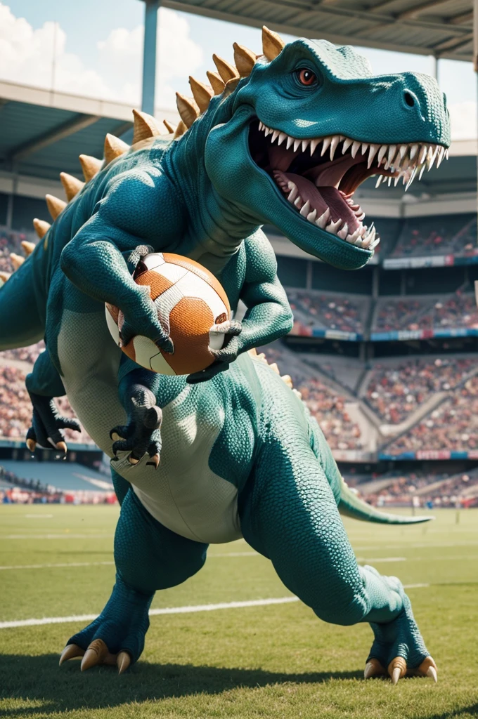 dinosaur playing football