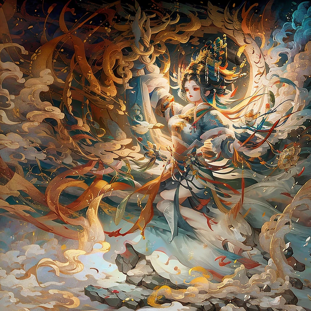 painting of a snowy mountain path with tibetan prayer flags, a man in hanfu, painterly illustration, colorful concept art, a beautiful artwork illustration, jen bartel, in the snow mountains, colorful digital painting, painterly concept art, by Simon Gaon, winter concept art, inspired by Tuomas Korpi, jessica rossier color scheme, with a snowy mountain and ice