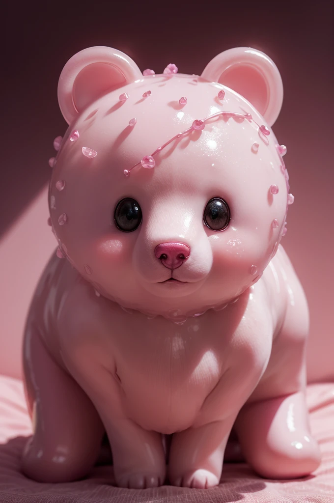 pink jelly bear,6k,UHD,HDR,professional lighting, 64k wallpaper, vivid colors, User information, photo of musse jelly in pink tones with fruit decoration and a pink bear with a cherry on top, beautiful, realist, super detailed,food photography,high quality, Masterpiece, intricate, HDR bear shape