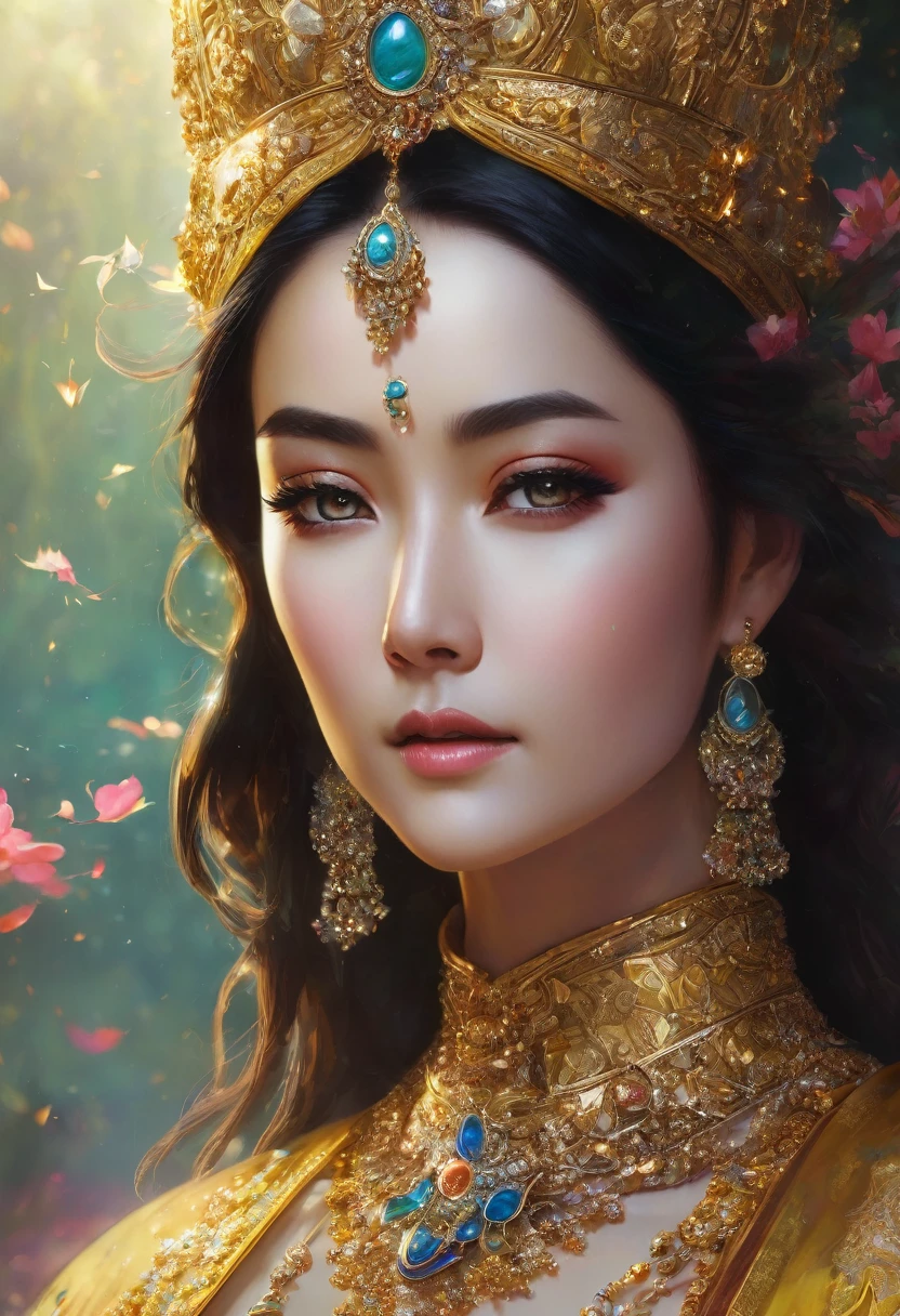 A beautiful emperor, crystalline skin, beautiful appearance, deep wisdom in your eyes, like she&#39;s seen through everything in the world, dressed in a beautiful white cloak, holding a longsword, robes dancing in the breeze and silver hair flowing in the wind, the white robe perfectly outlines the graceful figure, the behavior is gentle and idyllic, like a perfect fairy