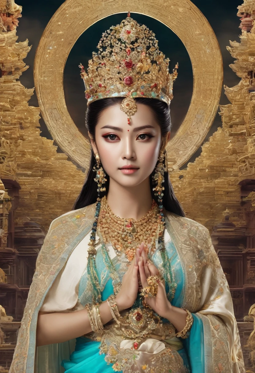 A beautiful emperor, crystalline skin, beautiful appearance, deep wisdom in your eyes, like she's seen through everything in the world, dressed in a beautiful white cloak, holding a longsword, robes dancing in the breeze and silver hair flowing in the wind, the white robe perfectly outlines the graceful figure, the behavior is gentle and idyllic, like a perfect fairy
