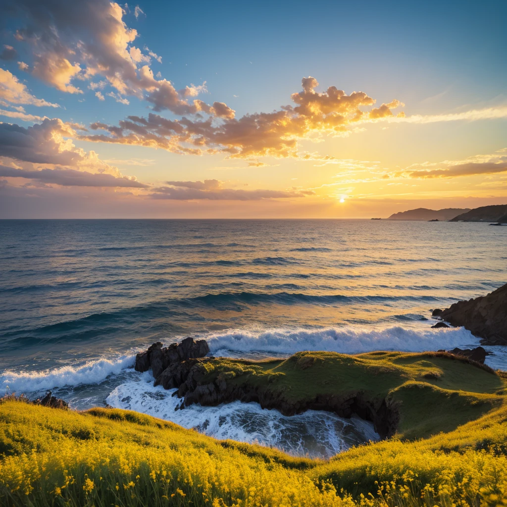 Beautiful landscape, sky, light, sea, yellow