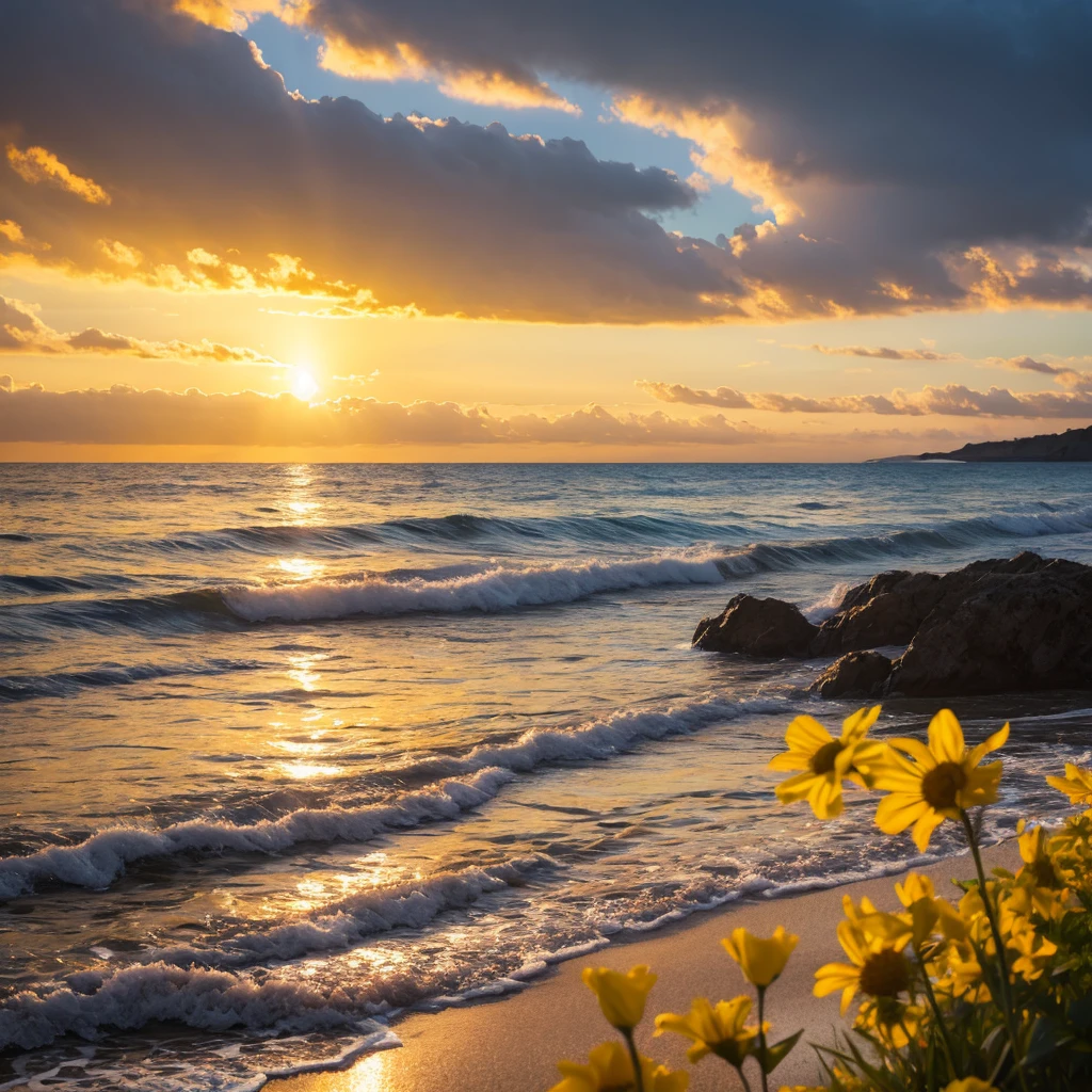 Beautiful landscape, sky, light, sea, yellow