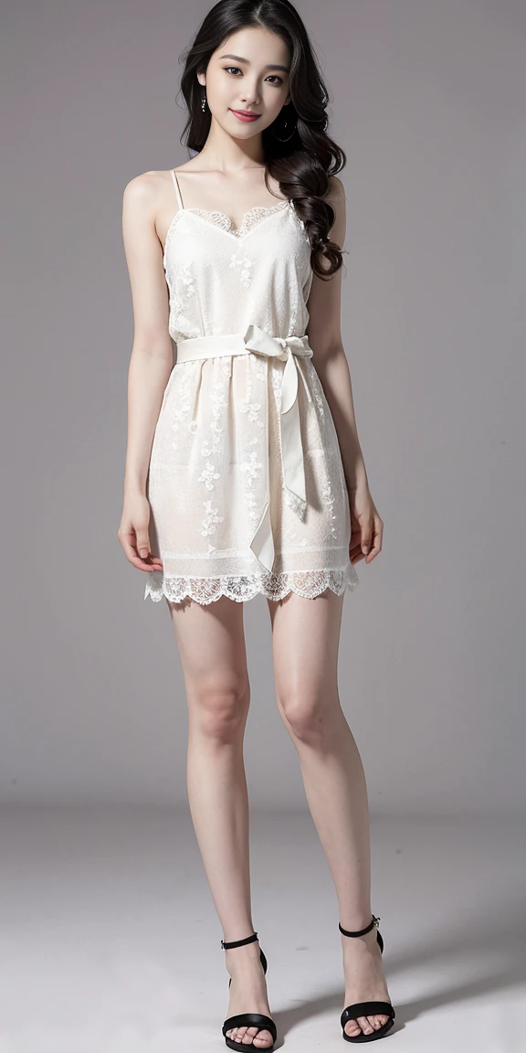 ulzzang-6500-v1.1, (RAW photos:1.2), (Photorealism), Beautiful and delicate girl, (real: 1.4), Very detailedな目と顔, Beautiful and delicate eyes, (((High society girl wearing elegant dress in casual colors:1.3)))、(超逼real连裤袜:1.2), (High heel:1.2), (Long hair，Tie up)、 (A very kind smile:1.2)、Huge file size, high resolution, Very detailed, best quality, [masterpiece:1.6], Implications, Very detailed, nffsw, Finely, best quality, 8k wallpaper, light, 1 girl, , Perfect body shape, Cute droopy eyes pretty big eyes)), best quality, 1 girl, Eyeshadow, Upper Body, portrait, ((full-body shot:1.6))、
