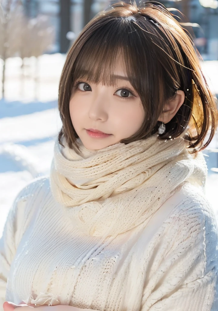 Being with a dog、Bonfire、Lens flare、Hair blowing in the wind、Medium Short Hair、Fluffy scarf、Expressing the whiteness of one's breath、Photo from the waist up、Night city illumination shot、Cowgirl Shot、Fur coat、豪華なグレーのミンクのFur coat、Wear fine leather boots、Luxury Bags、Inner turtleneck、Silver necklace and small silver earrings Millionaire style:1.4))、Full body photo、smile、 Caustics、Highly detailed photos、Very beautiful woman 、Ample breasts、No makeup、(8K、RAW Photos、Highest quality、masterpiece:1.2)、(Realistic、Realistic)、1 Girl、((Medium Short Hair、Midwinter、Cold region Snow falling、The wind is blowing、Fluttering Hair、Blur the background、Colorful illuminations、Looking into the camera:1.4))、