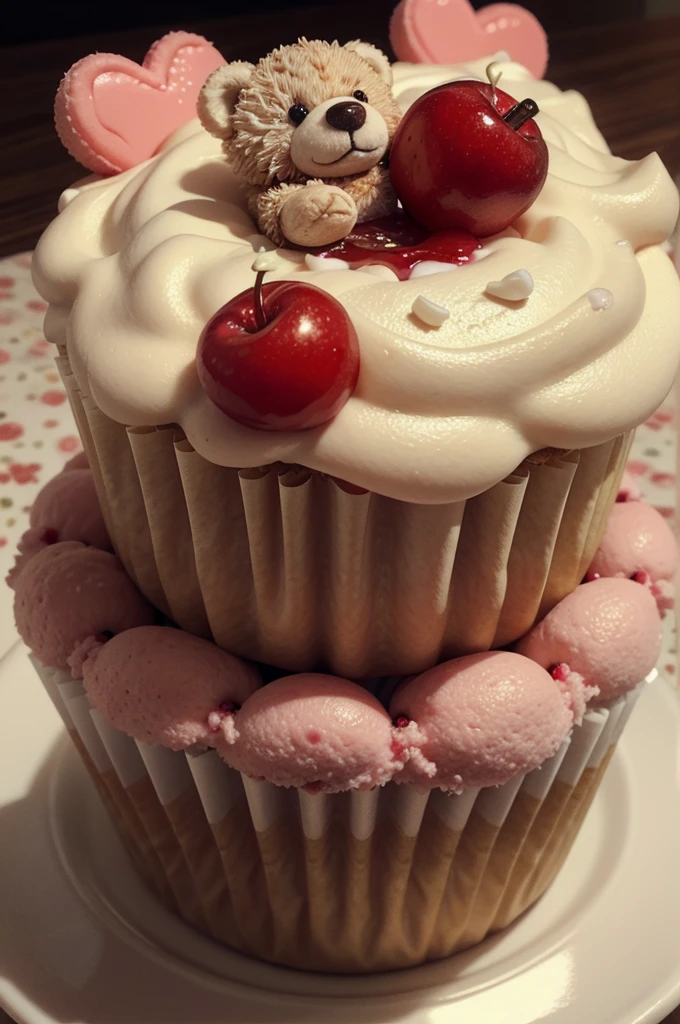 User information, closeup photo of a colorful teddy bear cupcake with a cherry on top, beautiful jelly texture, realist, super detailed,food photography,high quality, Masterpiece, intricate, HDR
