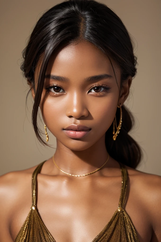 Girl, small, slim, small bust, naked, sticking out tongue, indigenous, brown skin, very , tender, light eyes.