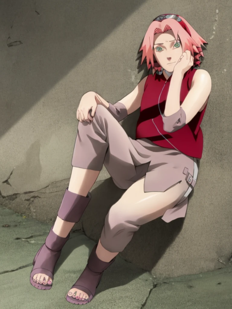 whole body, Sakura Shippuden, Sakura Haruno, naked, Alone, 1 girl, shaved armpits, arm behind head, focus on armpit, green eyes