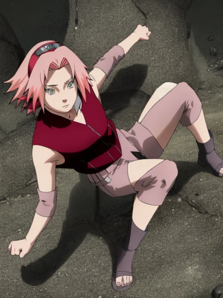 whole body, Sakura Shippuden, Sakura Haruno, naked, Alone, 1 girl, shaved armpits, arm behind head, focus on armpit, green eyes