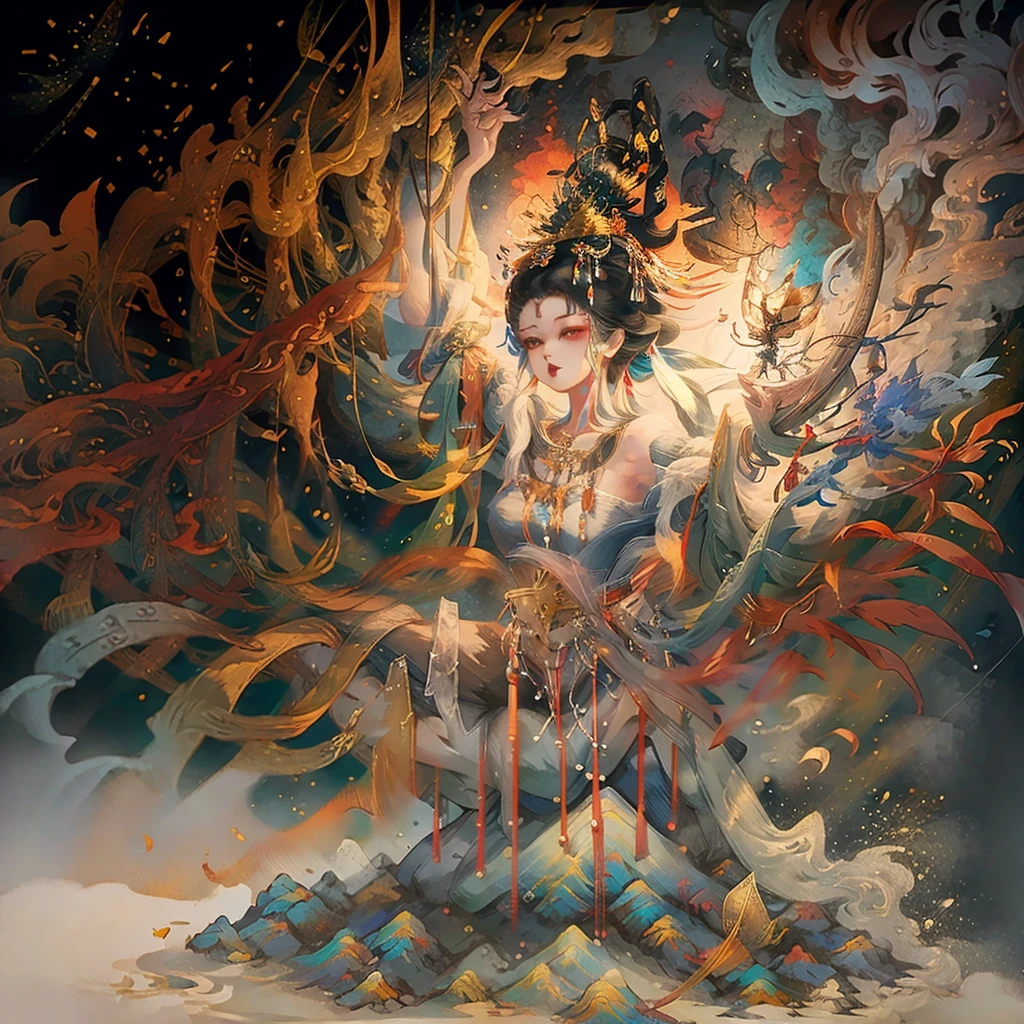 painting of a desolate snowy mountain path with tibetan prayer flags, painterly illustration, colorful concept art, a beautiful artwork illustration, jen bartel, in the snow mountains, colorful digital painting, painterly concept art, by Simon Gaon, winter concept art, inspired by Tuomas Korpi, jessica rossier color scheme, with a snowy mountain and ice.
