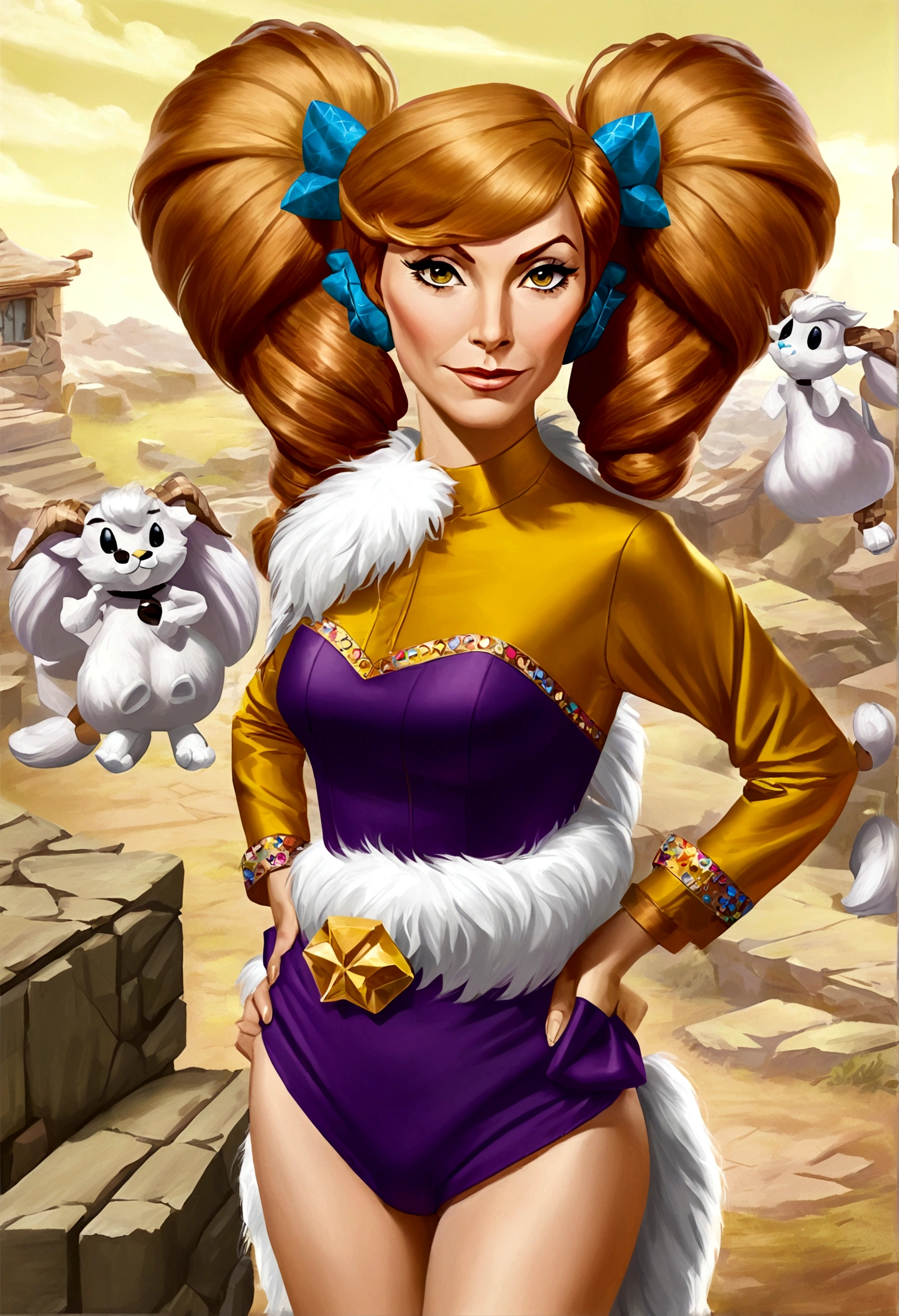 Wilma Flintstone (gates McFadden, age 30, twintails, bone in hair, fur 2 piece outfit, casual pose hands on hip, slightly annoyed) in a Bedrock house with animal appliances