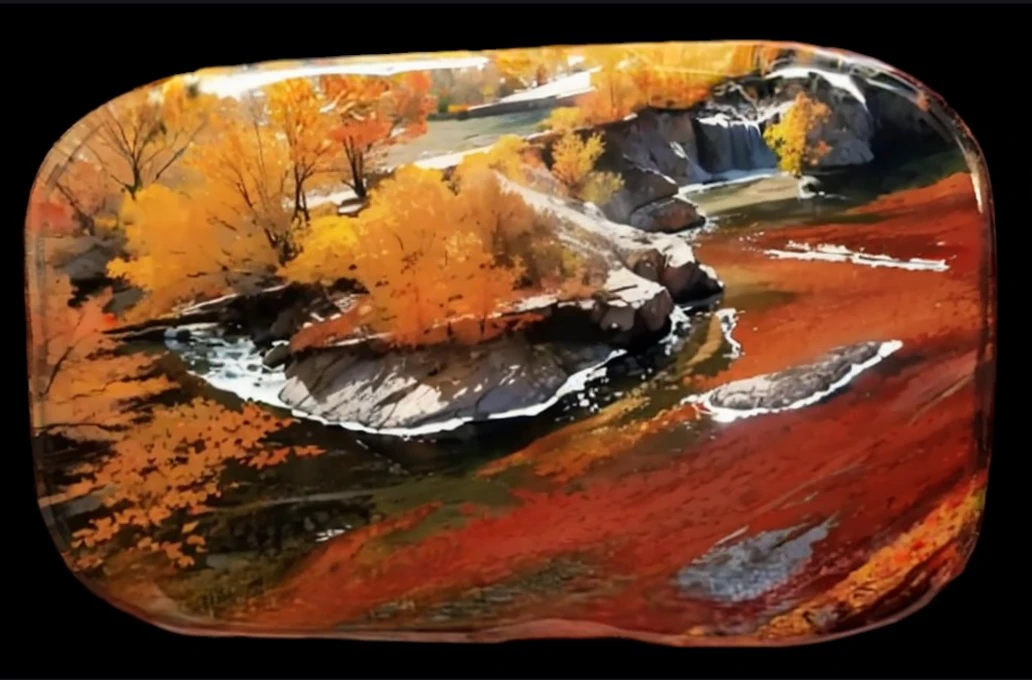 Valley terrain changes，Red maple in autumn，misty clouds，Colorful and distinct blend，Clear changes in light and shadow，Silky smooth and delicate watercolor painting