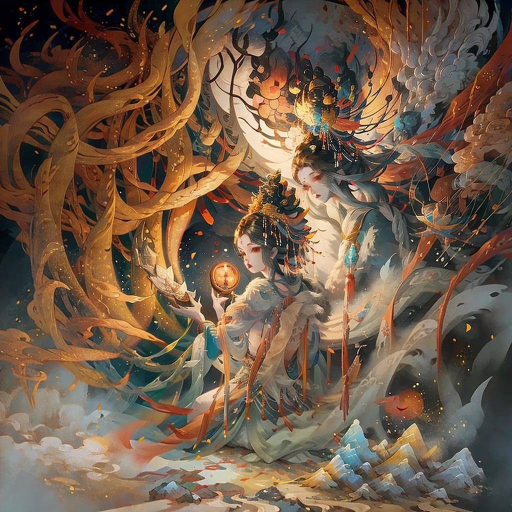 painting of a desolate snowy mountain path with tibetan prayer flags, no peolple, painterly illustration, colorful concept art, a beautiful artwork illustration, jen bartel, in the snow mountains, colorful digital painting, painterly concept art, by Simon Gaon, winter concept art, inspired by Tuomas Korpi, jessica rossier color scheme, with a snowy mountain and ice.