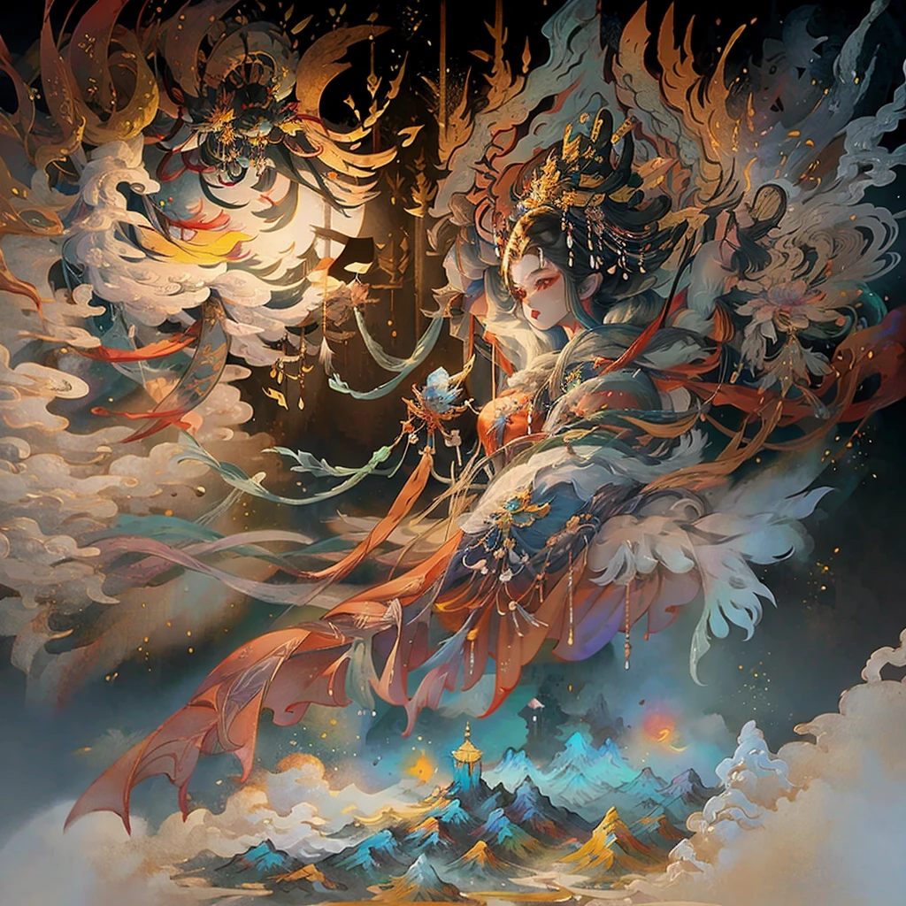 painting of a desolate snowy mountain path with tibetan prayer flags, no peolple, painterly illustration, colorful concept art, a beautiful artwork illustration, jen bartel, in the snow mountains, colorful digital painting, painterly concept art, by Simon Gaon, winter concept art, inspired by Tuomas Korpi, jessica rossier color scheme, with a snowy mountain and ice.