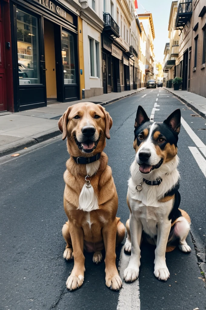 Two dogs on the street