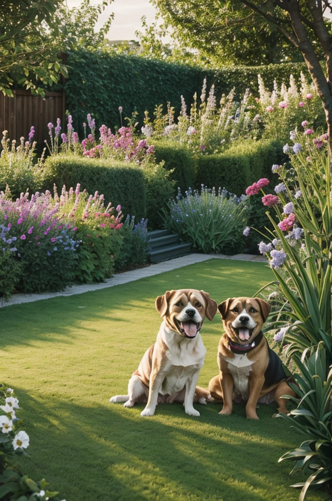 Two dogs in a garden