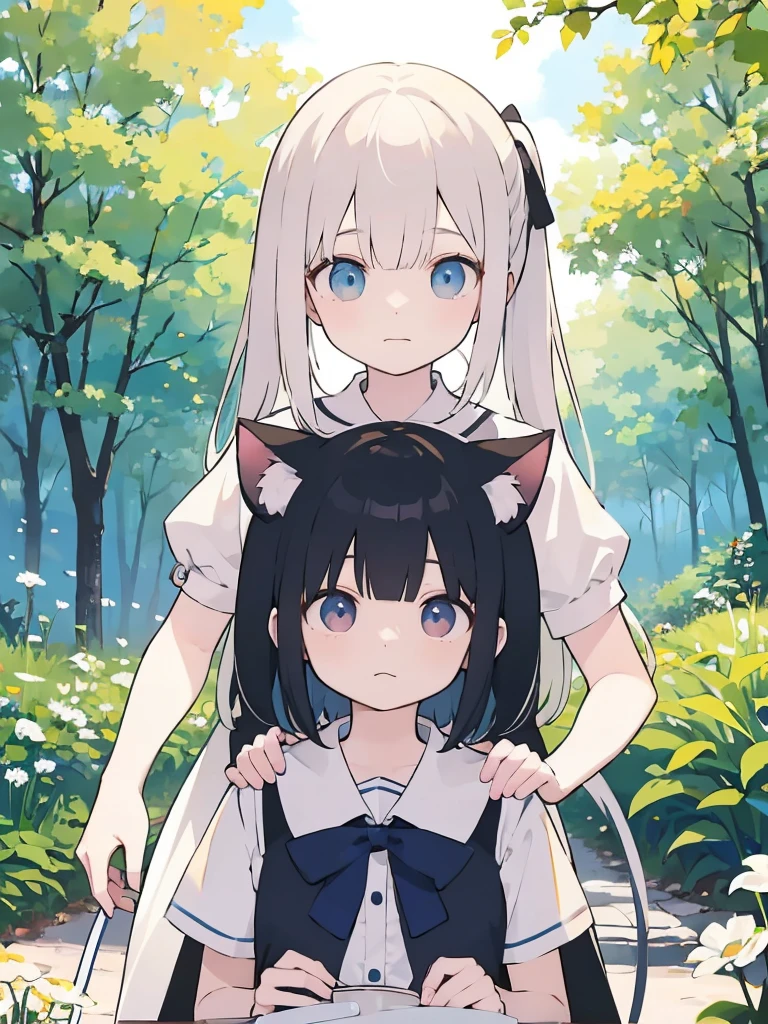 Character FeaturesHairstyle:Long black hair ponytail sex:Brave girl bangs:Bangs Accessories:猫の耳衣装騎士の鎧視点・アングルフロントビュー下からのアングル背景緑豊かな森太陽の光が差し込む木漏れ日季節・雰囲気summerの爽やかさサマーズ(summer)Light and shadowLight and shadow from sunlightOther elementsLegendJapanThe viewer follows the character's gaze