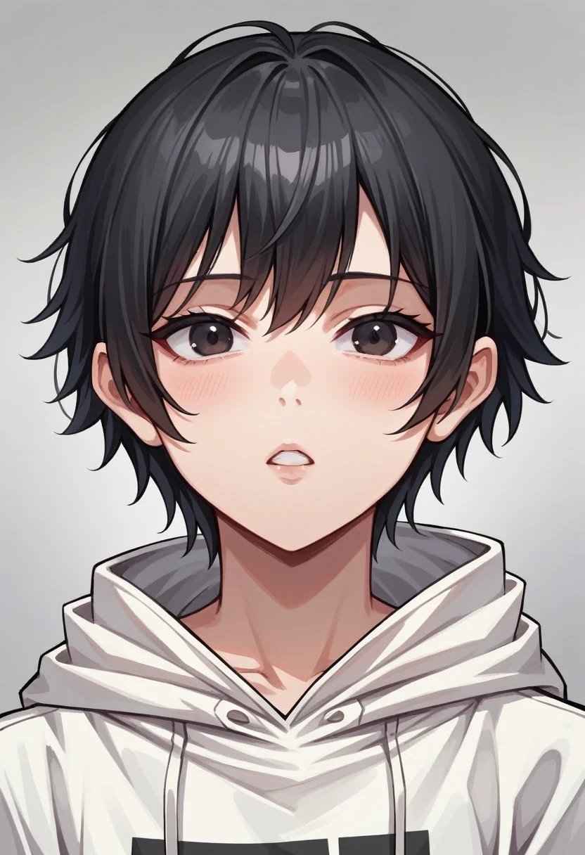 NSFW,(masterpiece),(Highest quality:1.0), (Ultra-high resolution:1.0), Detailed illustrations, 8K, anime, masterpiece, Highest quality,シンプルなanime,One Girl,Eyes without highlights,Black Eye,Black Hair,Medium Short Hair,White hoodie,hot pants,Full Art,Character portrait,creampie
