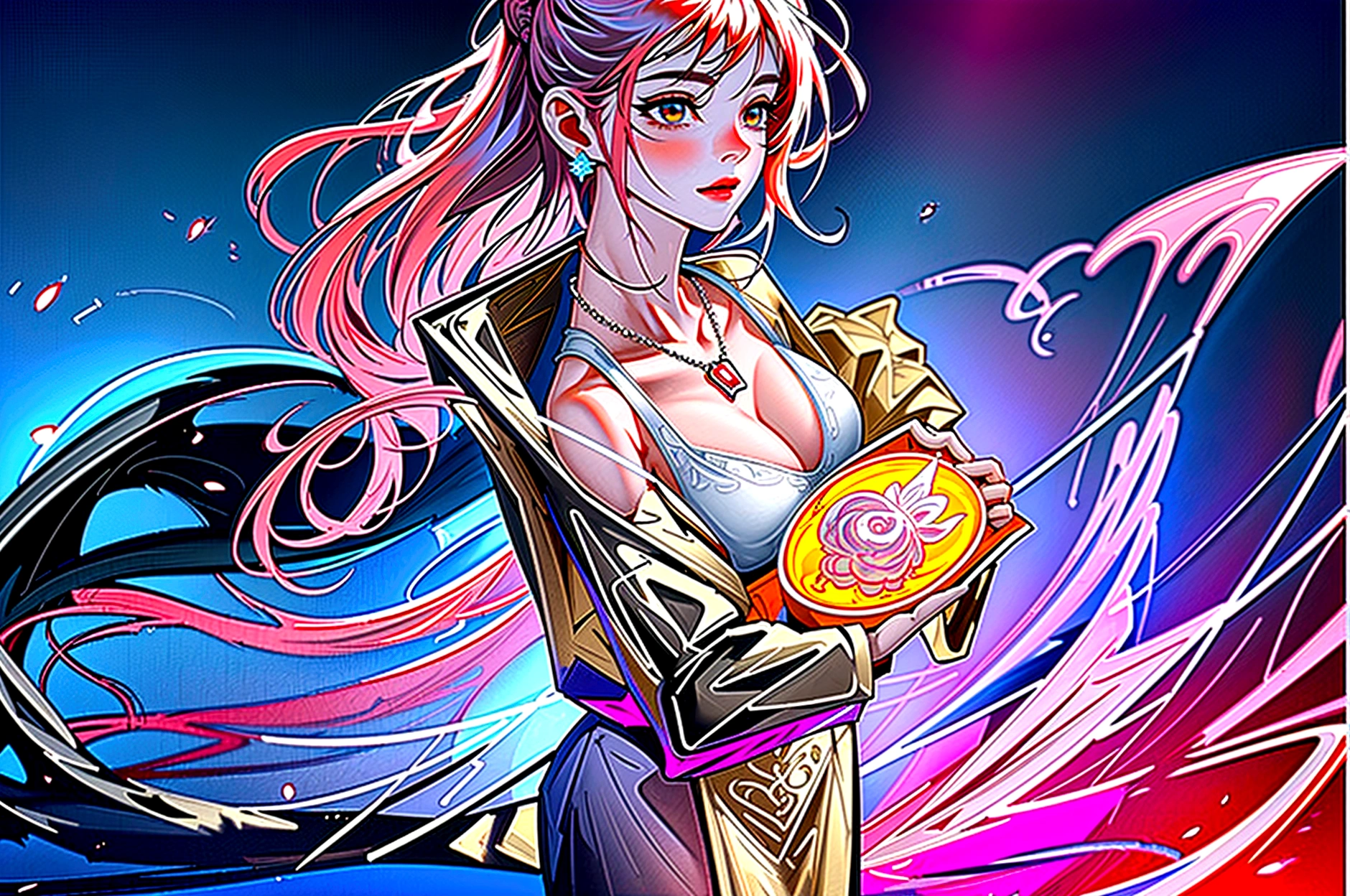 Sparkly dark pink underwear、Illustration of a single woman, Big Breasts、Big Ass、bed、Big Diamond Necklace, Earrings, Updo Hairstyles, Exact details, Accuracy, High quality oil painting, Stunningly beautiful rendering, Fantasy, full_Body Shot